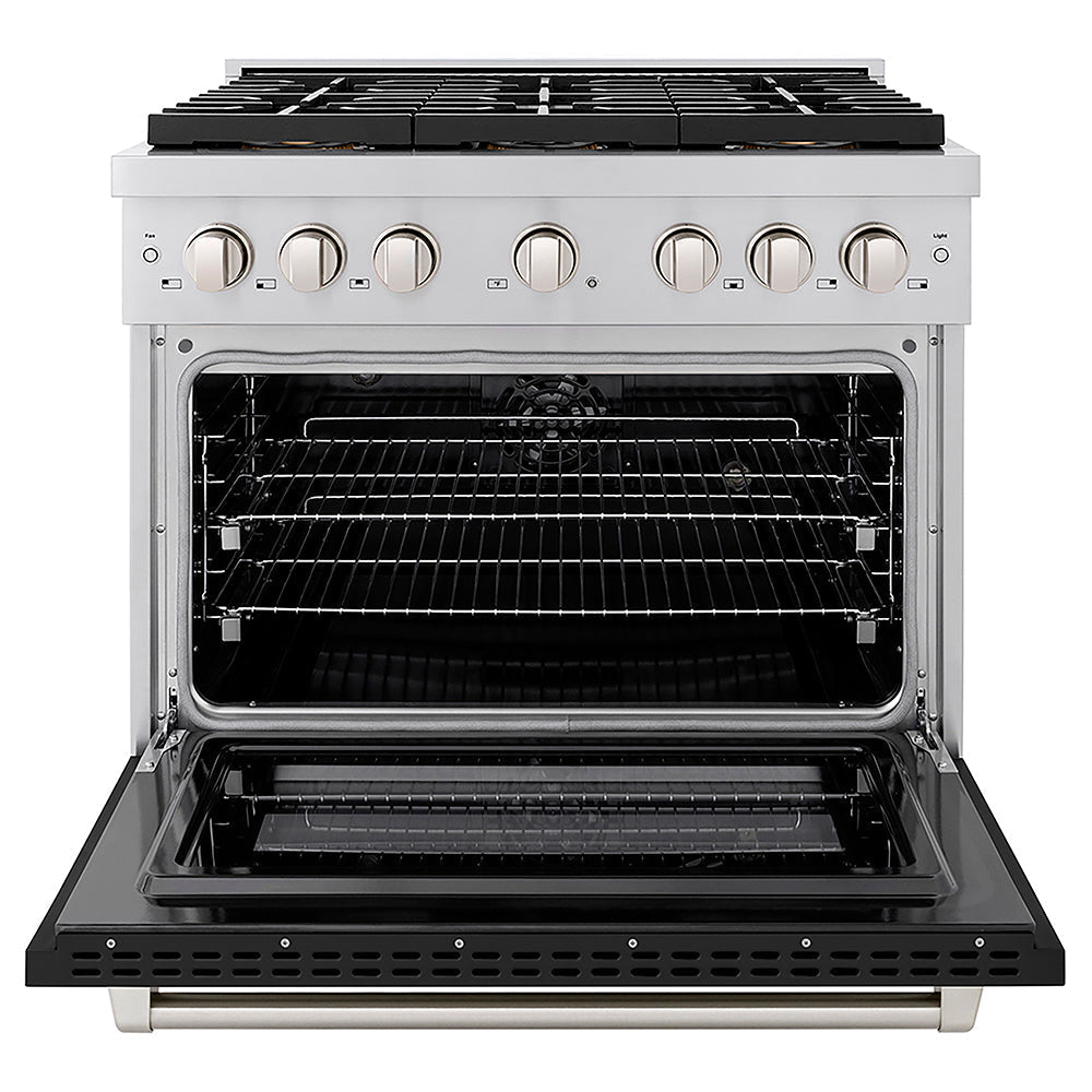 ZLINE 36 in. 5.2 cu. ft. Paramount Dual Fuel Range with 6 Burner DuoPro™ Cooktop and Electric Convection Oven with Black Matte Door (PSDR-BLM-36)