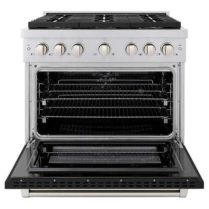 ZLINE 36 in. 5.2 cu. ft. Paramount Dual Fuel Range with 6 Burner DuoPro™ Cooktop and Electric Convection Oven with Black Matte Door (PSDR-BLM-36)