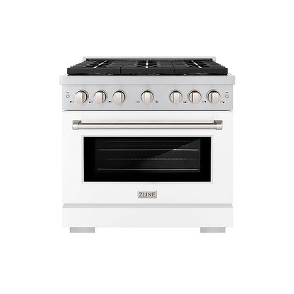 ZLINE 36 in. 5.2 cu. ft. Paramount Dual Fuel Range with 6 Burner DuoPro™ Cooktop and Electric Convection Oven with White Matte Door (PSDR-WM-36)