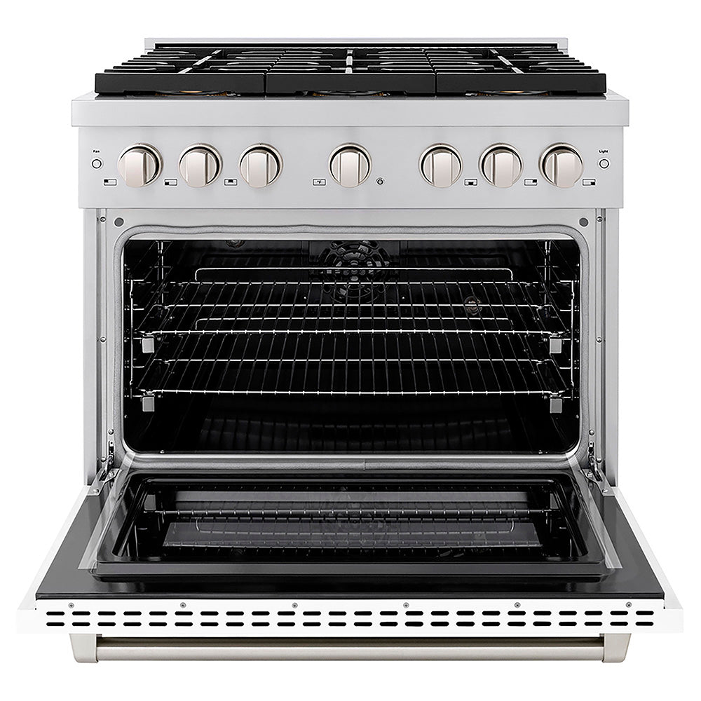 ZLINE 36 in. 5.2 cu. ft. Paramount Dual Fuel Range with 6 Burner DuoPro™ Cooktop and Electric Convection Oven with White Matte Door (PSDR-WM-36)