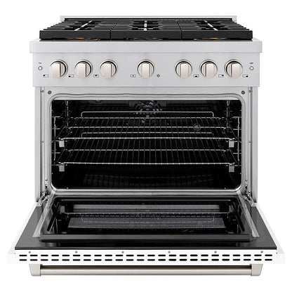 ZLINE 36 in. 5.2 cu. ft. Paramount Dual Fuel Range with 6 Burner DuoPro™ Cooktop and Electric Convection Oven with White Matte Door (PSDR-WM-36)
