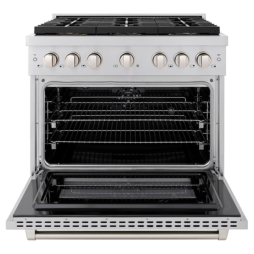 ZLINE 36 in. 5.2 cu. ft. Paramount Dual Fuel Range with 6 Burner DuoPro™ Cooktop and Electric Convection Oven in Stainless Steel (PSDR36)