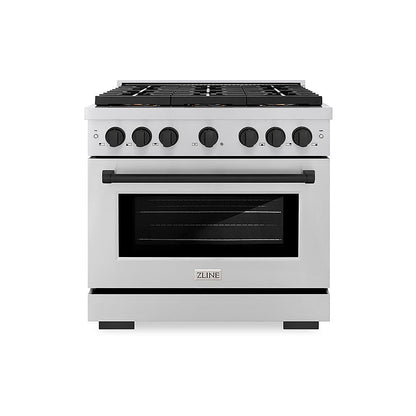 ZLINE Autograph Edition 36 in. 5.2 cu. ft. Paramount Dual Fuel Range with 6 Burner DuoPro™ Cooktop and Electric Convection Oven in Stainless Steel and Matte Black Accents (PSDRZ-36-MB)