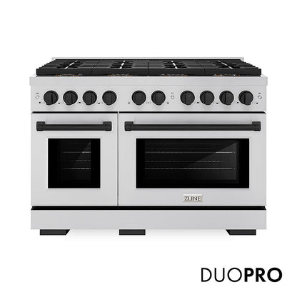 ZLINE Autograph Edition 48 in. 6.7 cu. ft. Paramount Dual Fuel Range with 8 Burner DuoPro™ Cooktop and Dual Ovens in Stainless Steel and Matte Black Accents (PSDRZ-48-MB)