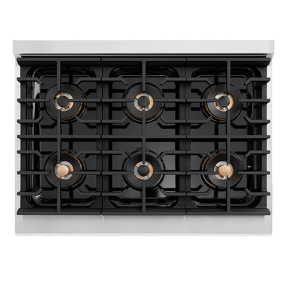 ZLINE Autograph Edition 36 in. 5.2 cu. ft. Paramount Dual Fuel Range with 6 Burner DuoPro™ Cooktop and Electric Convection Oven with Black Matte Door and Polished Gold Accents (PSDRZ-BLM-36-G)