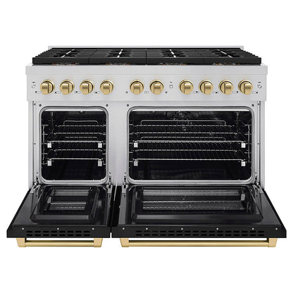 ZLINE Autograph Edition 48 in. 6.7 cu. ft. Paramount Dual Fuel Range with 8 Burner DuoPro™ Cooktop and Dual Ovens with Black Matte Doors and Champagne Bronze Accents (PSDRZ-BLM-48-CB)