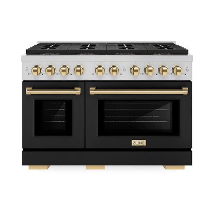 ZLINE Autograph Edition 48 in. 6.7 cu. ft. Paramount Dual Fuel Range with 8 Burner DuoPro™ Cooktop and Dual Ovens with Black Matte Doors and Polished Gold Accents (PSDRZ-BLM-48-G)
