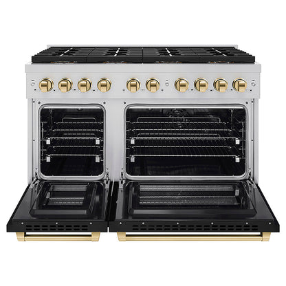 ZLINE Autograph Edition 48 in. 6.7 cu. ft. Paramount Dual Fuel Range with 8 Burner DuoPro™ Cooktop and Dual Ovens with Black Matte Doors and Polished Gold Accents (PSDRZ-BLM-48-G)