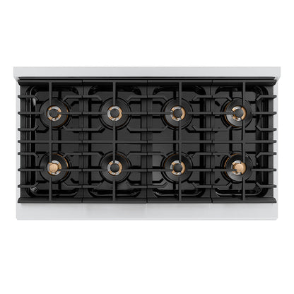 ZLINE Autograph Edition 48 in. 6.7 cu. ft. Paramount Dual Fuel Range with 8 Burner DuoPro™ Cooktop and Dual Ovens in Stainless Steel with Polished Gold Helix Handles and Accents (PSDRZ-48-KG)