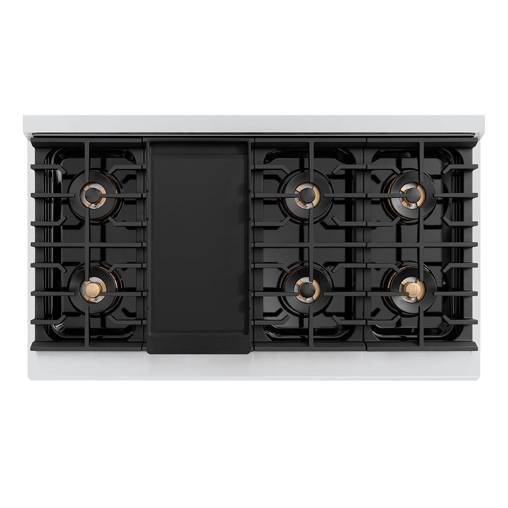 ZLINE Autograph Edition 48 in. 6.7 cu. ft. Paramount Dual Fuel Range with 8 Burner DuoPro™ Cooktop and Dual Ovens in Stainless Steel with Polished Nickel Helix Handles and Accents (PSDRZ-48-KPN)
