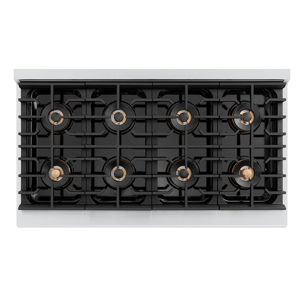 ZLINE Autograph Edition 48 in. 6.7 cu. ft. Paramount Dual Fuel Range with 8 Burner DuoPro™ Cooktop and Dual Ovens in Stainless Steel with Polished Nickel Helix Handles and Accents (PSDRZ-48-KPN)
