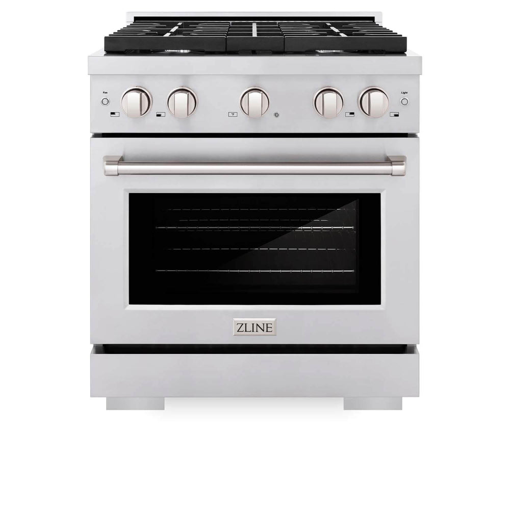 ZLINE 30 in. Kitchen Package with Stainless Steel Gas Range, Modern Over The Range Microwave and Tall Tub Dishwasher (3KP-SGROTR30-DWV)