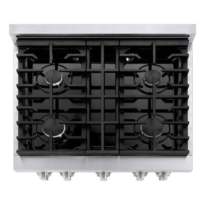 ZLINE 30 in. Kitchen Package Stainless Steel Gas Range and Over The Range Microwave with Modern Handle (2KP-SGROTR30)