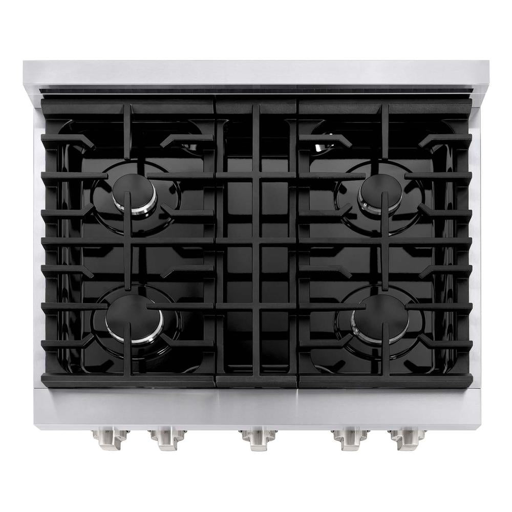 ZLINE 30 in. Kitchen Package with Stainless Steel Gas Range, Modern Over The Range Microwave and Tall Tub Dishwasher (3KP-SGROTR30-DWV)