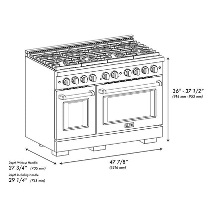 ZLINE Autograph Edition 48 in. 6.7 cu. ft. Paramount Double Oven Gas Range with 8 Burner Cooktop in Stainless Steel and Champagne Bronze Helix Handles and Knob Accents (SGRZ-48-KCB)