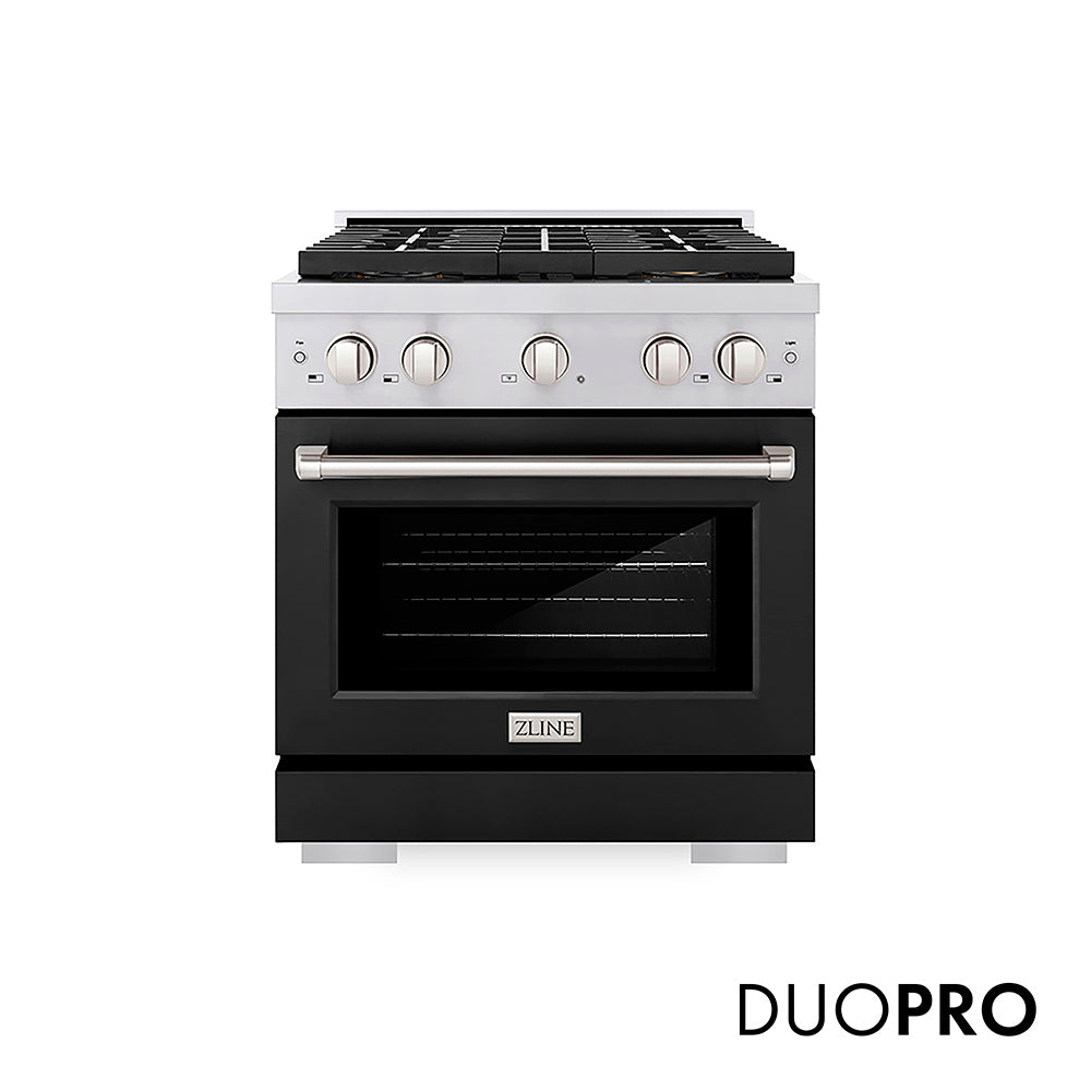 ZLINE 30 in. 4.2 cu. ft. Paramount Gas Range with 4 Burner DuoPro™ Cooktop and Convection Gas Oven with Black Matte Door (PSGR-BLM-30)