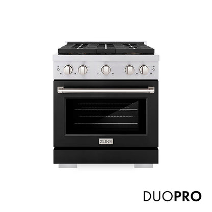 ZLINE 30 in. 4.2 cu. ft. Paramount Gas Range with 4 Burner DuoPro™ Cooktop and Convection Gas Oven with Black Matte Door (PSGR-BLM-30)