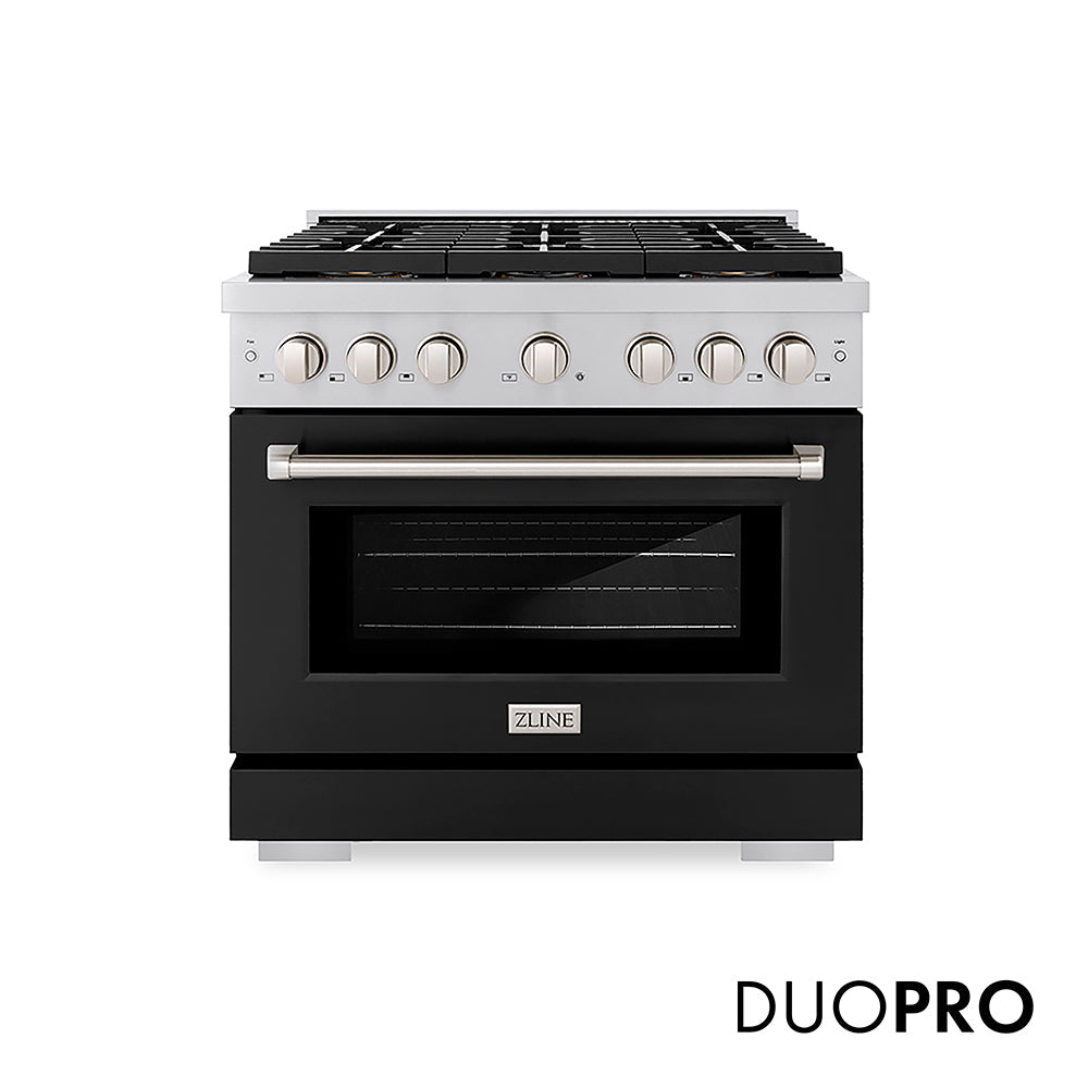ZLINE 36 in. 5.2 cu. ft. Paramount Gas Range with 6 Burner DuoPro™ Cooktop and Convection Gas Oven with Black Matte Door (PSGR-BLM-36)