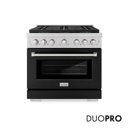 ZLINE 36 in. 5.2 cu. ft. Paramount Gas Range with 6 Burner DuoPro™ Cooktop and Convection Gas Oven with Black Matte Door (PSGR-BLM-36)