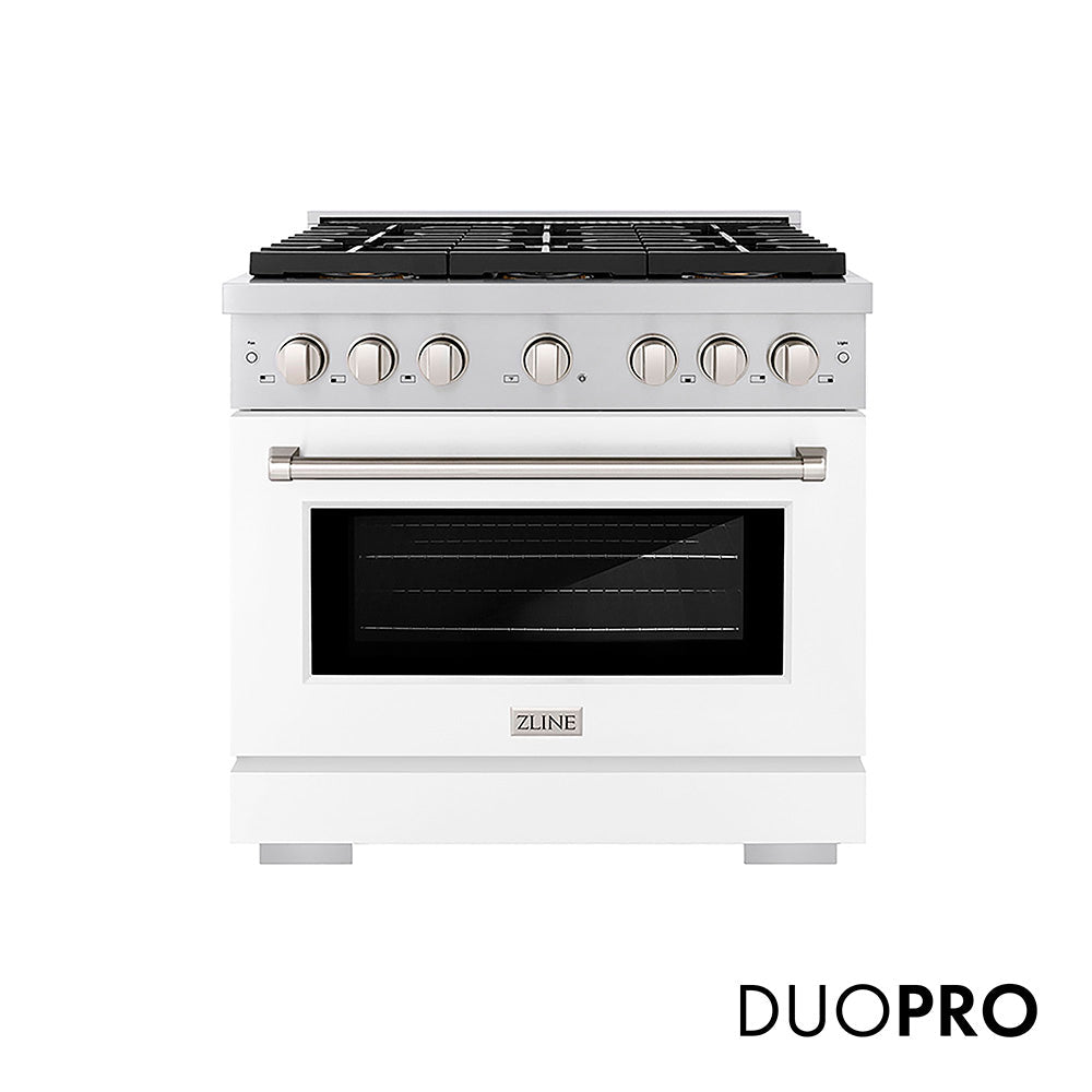 ZLINE 36 in. 5.2 cu. ft. Paramount Gas Range with 6 Burner DuoPro™ Cooktop and Convection Gas Oven with White Matte Door (PSGR-WM-36)