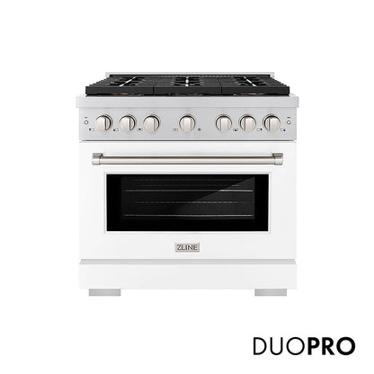 ZLINE 36 in. 5.2 cu. ft. Paramount Gas Range with 6 Burner DuoPro™ Cooktop and Convection Gas Oven with White Matte Door (PSGR-WM-36)