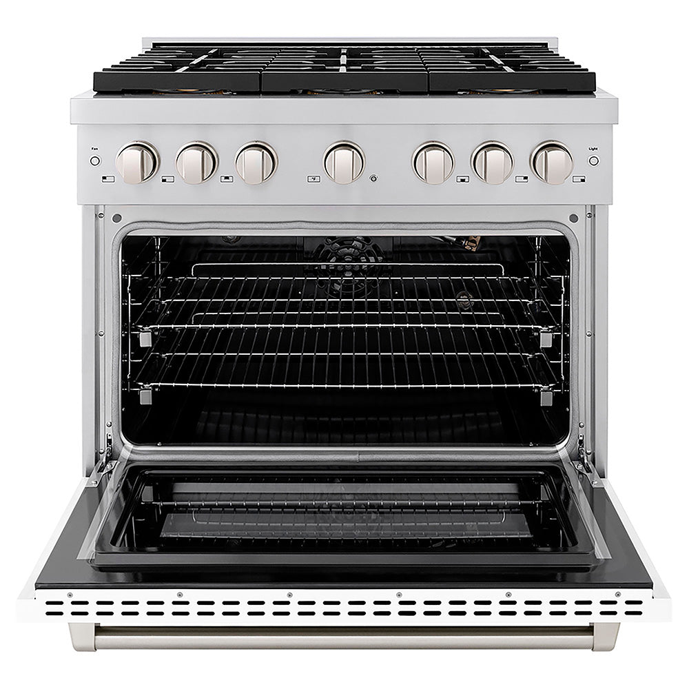 ZLINE 36 in. 5.2 cu. ft. Paramount Gas Range with 6 Burner DuoPro™ Cooktop and Convection Gas Oven with White Matte Door (PSGR-WM-36)