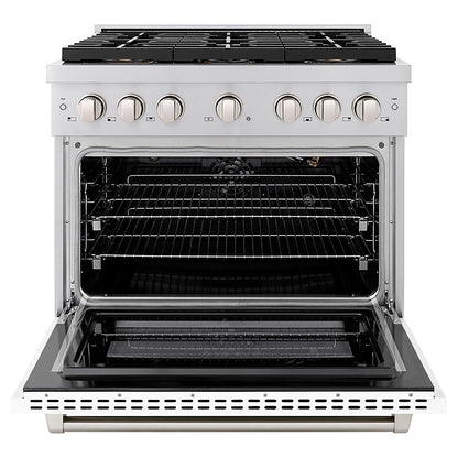 ZLINE 36 in. 5.2 cu. ft. Paramount Gas Range with 6 Burner DuoPro™ Cooktop and Convection Gas Oven with White Matte Door (PSGR-WM-36)
