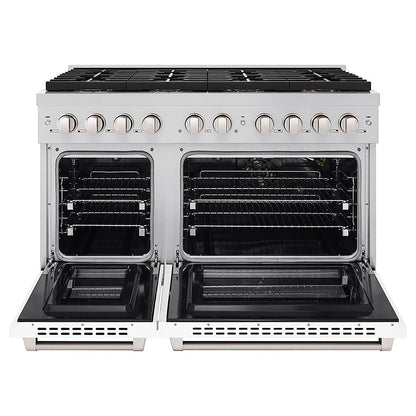 ZLINE 48 in. 6.7 cu. ft. Paramount Gas Range with 8 Burner DuoPro™ Cooktop and Dual Ovens with White Matte Doors (PSGR-WM-48)