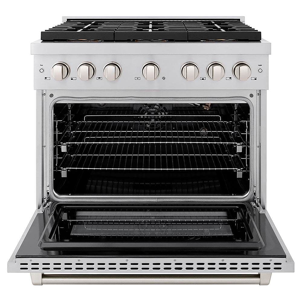 ZLINE 36 in. 5.2 cu. ft. Paramount Gas Range with 6 Burner DuoPro™ Cooktop and Convection Gas Oven in Stainless Steel (PSGR36)