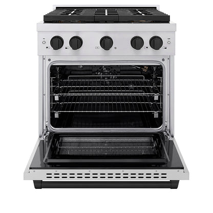 ZLINE Autograph Edition 30 in. 4.2 cu. ft. Paramount Gas Range with 4 Burner DuoPro™ Cooktop and Convection Gas Oven in Stainless Steel with Matte Black Accents (PSGRZ-30-MB)