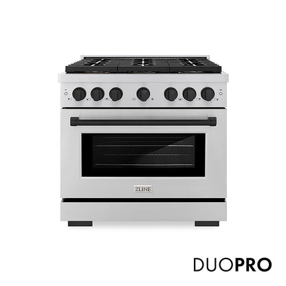 ZLINE Autograph Edition 36 in. 5.2 cu. ft. Paramount Gas Range with 6 Burner DuoPro™ Cooktop and Convection Gas Oven in Stainless Steel and Matte Black Accents (PSGRZ-36-MB)