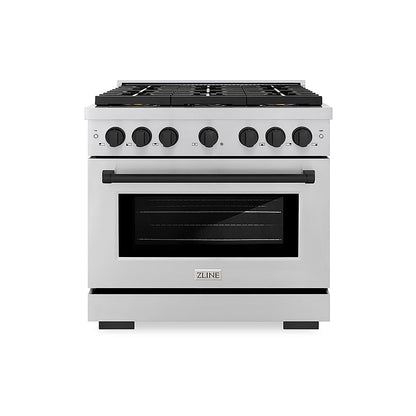 ZLINE Autograph Edition 36 in. 5.2 cu. ft. Paramount Gas Range with 6 Burner DuoPro™ Cooktop and Convection Gas Oven in Stainless Steel and Matte Black Accents (PSGRZ-36-MB)