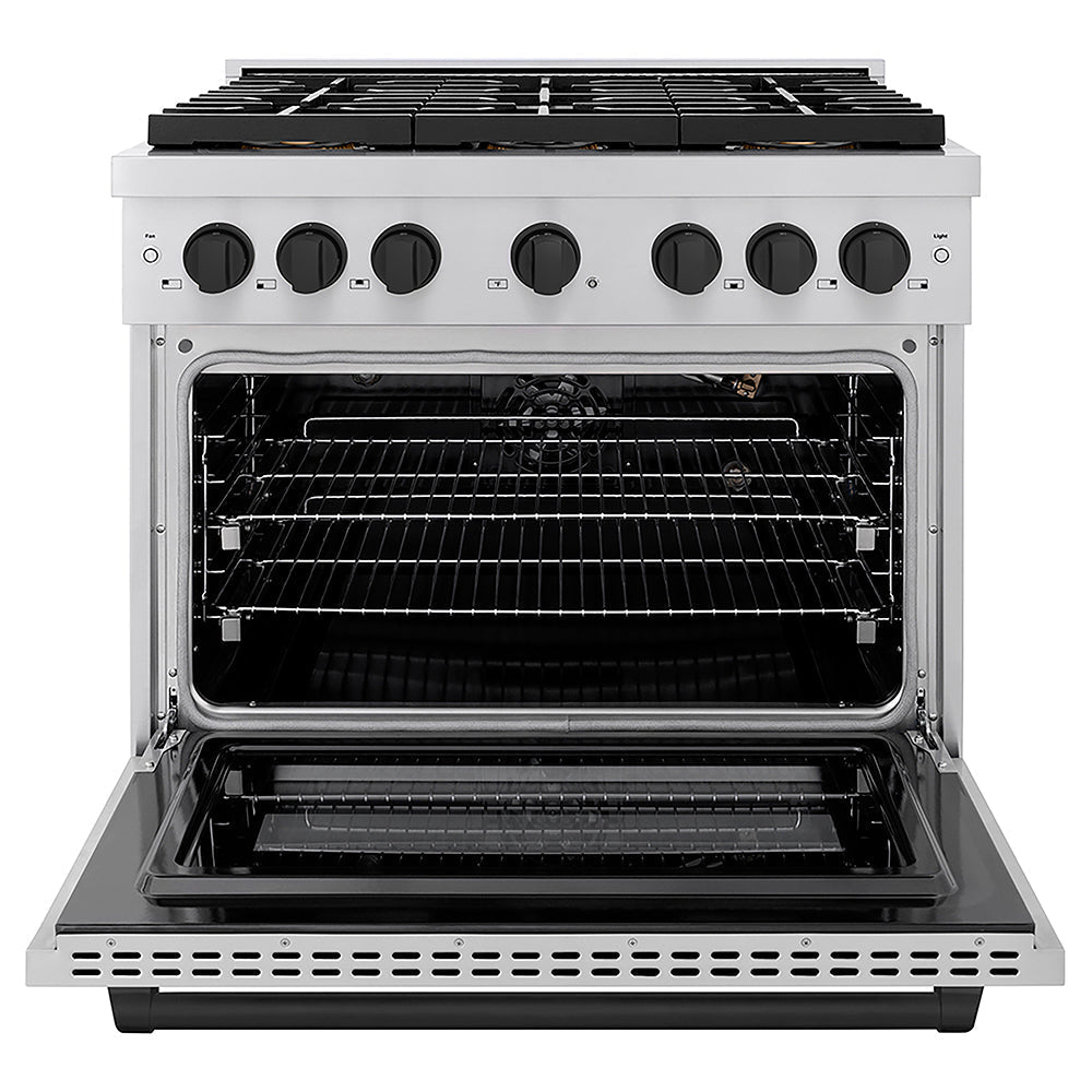 ZLINE Autograph Edition 36 in. 5.2 cu. ft. Paramount Gas Range with 6 Burner DuoPro™ Cooktop and Convection Gas Oven in Stainless Steel and Matte Black Accents (PSGRZ-36-MB)