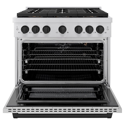 ZLINE Autograph Edition 36 in. 5.2 cu. ft. Paramount Gas Range with 6 Burner DuoPro™ Cooktop and Convection Gas Oven in Stainless Steel and Matte Black Accents (PSGRZ-36-MB)