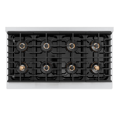 ZLINE Autograph Edition 48 in. 6.7 cu. ft. Paramount Gas Range with 8 Burner DuoPro™ Cooktop and Dual Ovens with White Matte Doors and Matte Black Accents (PSGRZ-WM-48-MB)