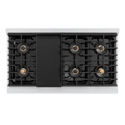 ZLINE Autograph Edition 48 in. 6.7 cu. ft. Paramount Gas Range with 8 Burner DuoPro™ Cooktop and Dual Ovens in Stainless Steel with Champagne Bronze Helix Handles and Accents (PSGRZ-48-KCB)