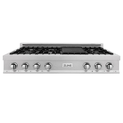 ZLINE Kitchen Package with 48 in. Satin Stainless Steel Rangetop and Convertible Range Hood