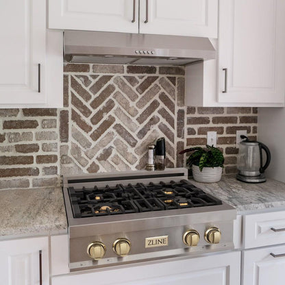 ZLINE Autograph Edition 30 in. Legacy Gas Rangetop with 4 Burners and Porcelain Cooktop in Stainless Steel with Polished Gold Accents (RTZ-30-G)