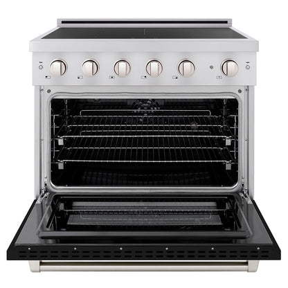 ZLINE 36 in. 5.2 cu. ft. Paramount Induction Range with 5 Element Cooktop and Electric Convection Oven in Stainless Steel with Black Matte Door (SINR-BLM-36)