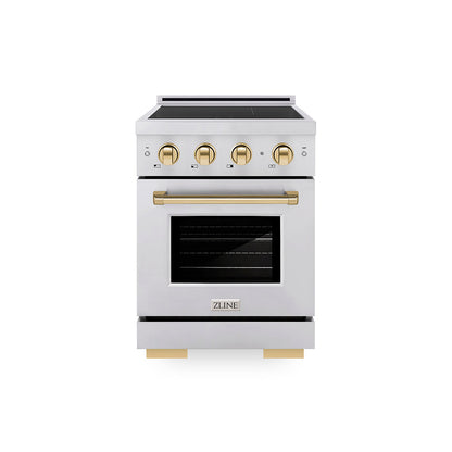 ZLINE Autograph Edition 24 in. 3.2 cu. ft. Paramount Induction Range with 3 Element Cooktop and Electric Convection Oven in Stainless Steel with Polished Gold Accents (SINRZ-24-G)
