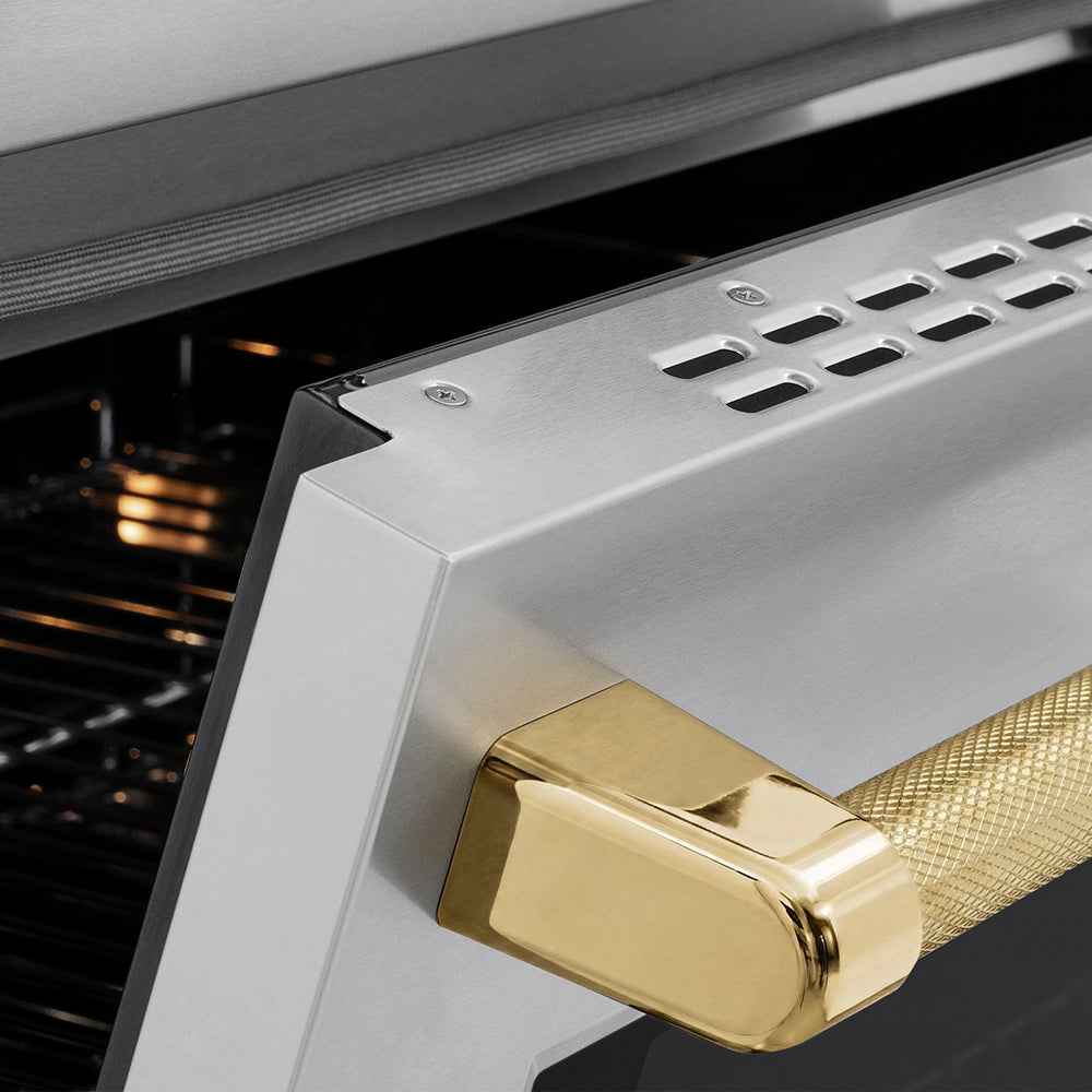 ZLINE Autograph Edition 36 in. 5.2 cu. ft. Paramount Induction Range with 5 Element Cooktop and Electric Convection Oven in Stainless Steel with Polished Gold Helix Handle and Knob Accents (SINRZ-36-KG)
