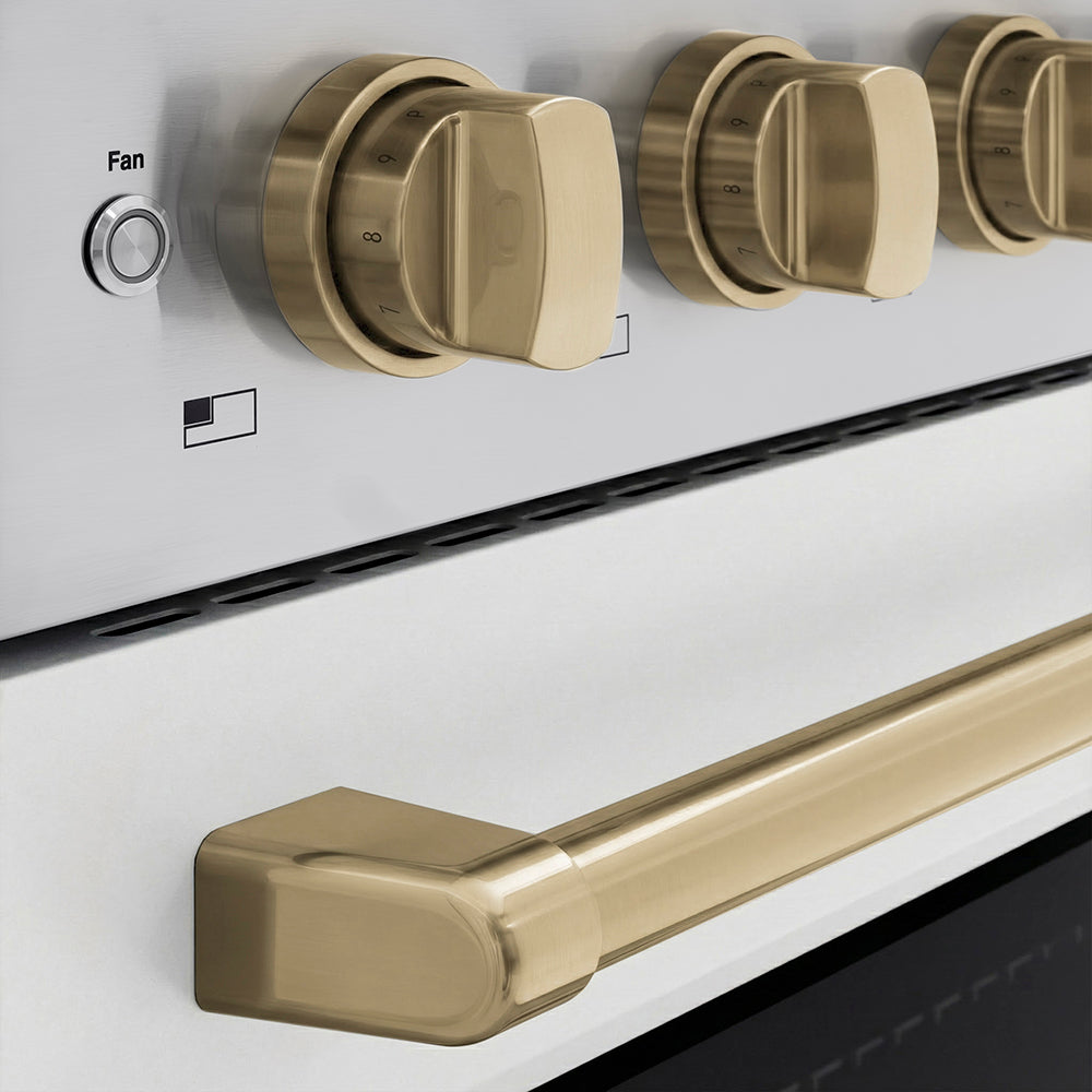 ZLINE Autograph Edition 30 in. 4.2 cu. ft. Paramount Induction Range with 4 Element Cooktop and Electric Convection Oven in Stainless Steel with White Matte Door and Champagne Bronze Accents (SINRZ-WM-30-CB)