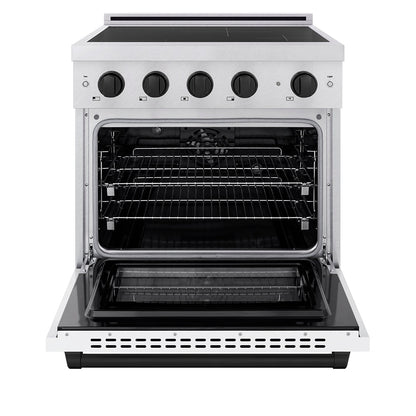 ZLINE Autograph Edition 30 in. 4.2 cu. ft. Paramount Induction Range with 4 Element Cooktop and Electric Convection Oven in Stainless Steel with White Matte Door and Matte Black Accents (SINRZ-WM-30-MB)