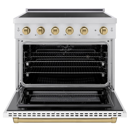 ZLINE Autograph Edition 36 in. 5.2 cu. ft. Paramount Induction Range with 5 Element Cooktop and Electric Convection Oven in Stainless Steel with White Matte Door and Champagne Bronze Accents (SINRZ-WM-36-CB)
