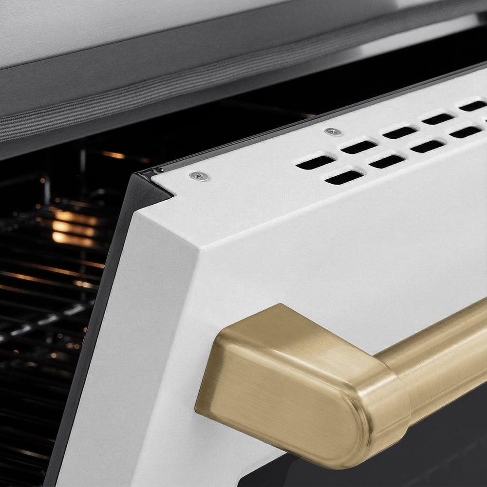 ZLINE Autograph Edition 36 in. 5.2 cu. ft. Paramount Induction Range with 5 Element Cooktop and Electric Convection Oven in Stainless Steel with White Matte Door and Champagne Bronze Accents (SINRZ-WM-36-CB)