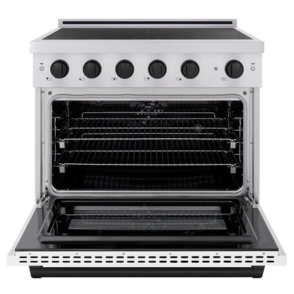 ZLINE Autograph Edition 36 in. 5.2 cu. ft. Paramount Induction Range with 5 Element Cooktop and Electric Convection Oven in Stainless Steel with White Matte Door and Matte Black Accents (SINRZ-WM-36-MB)