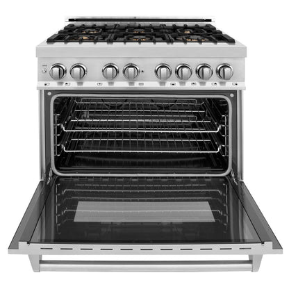 ZLINE 36 in. 4.6 cu. ft. Legacy Dual Fuel Range with Gas Cooktop and Electric Convection Oven in Stainless Steel with 6 Brass Burners (RA-BR-36)