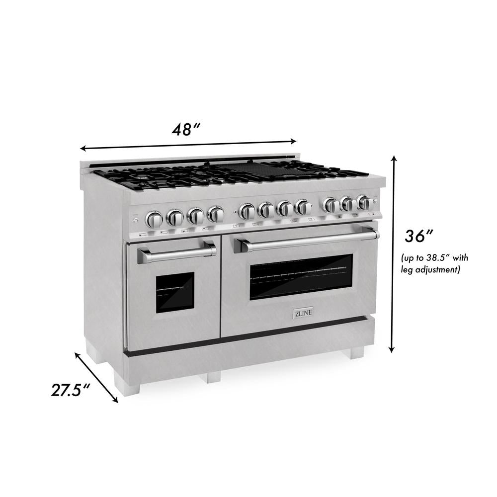 ZLINE 48 in. Kitchen Package with Satin Stainless Steel Dual Fuel Range and Convertible Vent Range Hood (2KP-RASSNRH48)