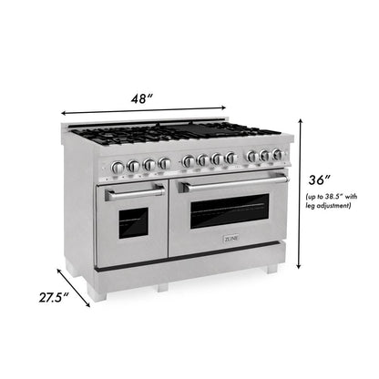 ZLINE 48 in. Kitchen Package with Satin Stainless Steel Dual Fuel Range and Convertible Vent Range Hood (2KP-RASSNRH48)