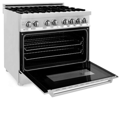 ZLINE 36 in. Kitchen Package with Stainless Steel Dual Fuel Range, Convertible Vent Range Hood and Tall Tub Dishwasher (3KP-RARH36-DWV)